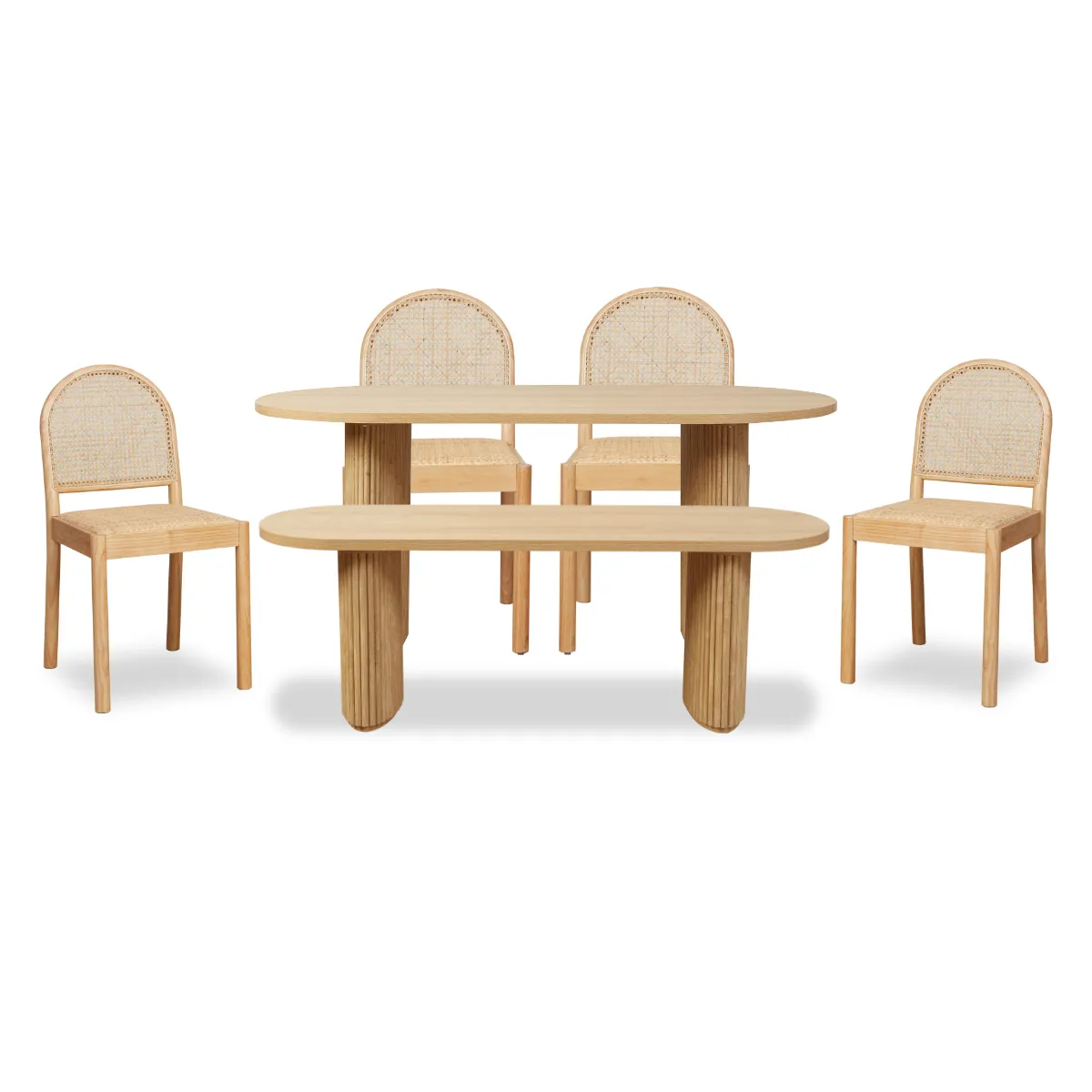 Amara Table Bench and Mateo Six Piece Dining Set Mocka