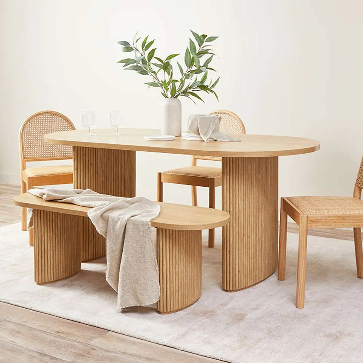 Amara Table Bench and Mateo Six Piece Dining Set Mocka