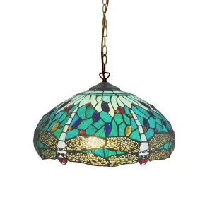 Aqua Dragonfly Medium Tiffany Ceiling Light - 1 Bulb Fitting