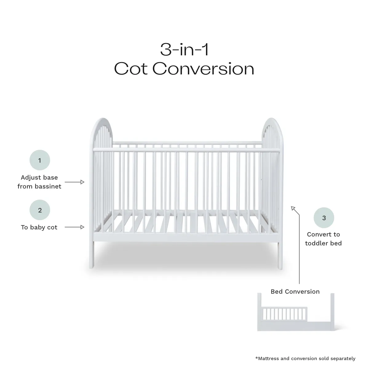 Archie Cot - White Mocka