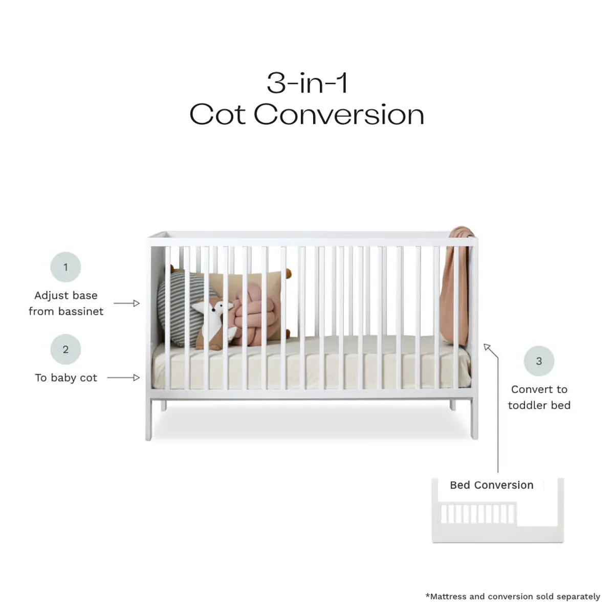 Aspiring Classic Cot - White Mocka