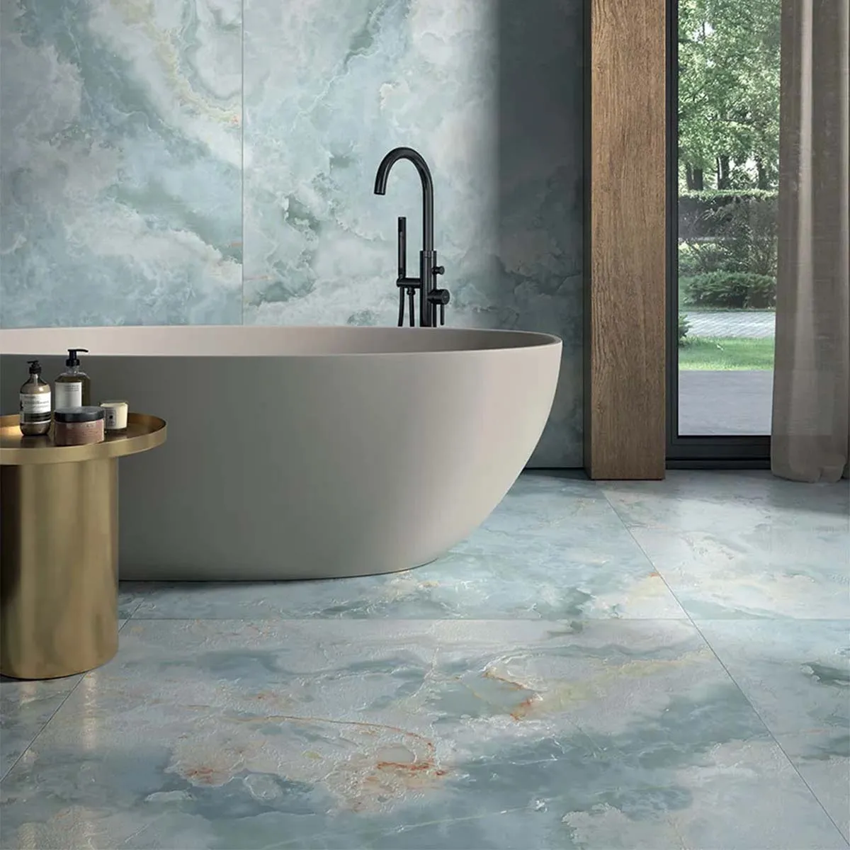Azzura Blue Onyx Effect Porcelain Tile 60x120cm Satin Matt