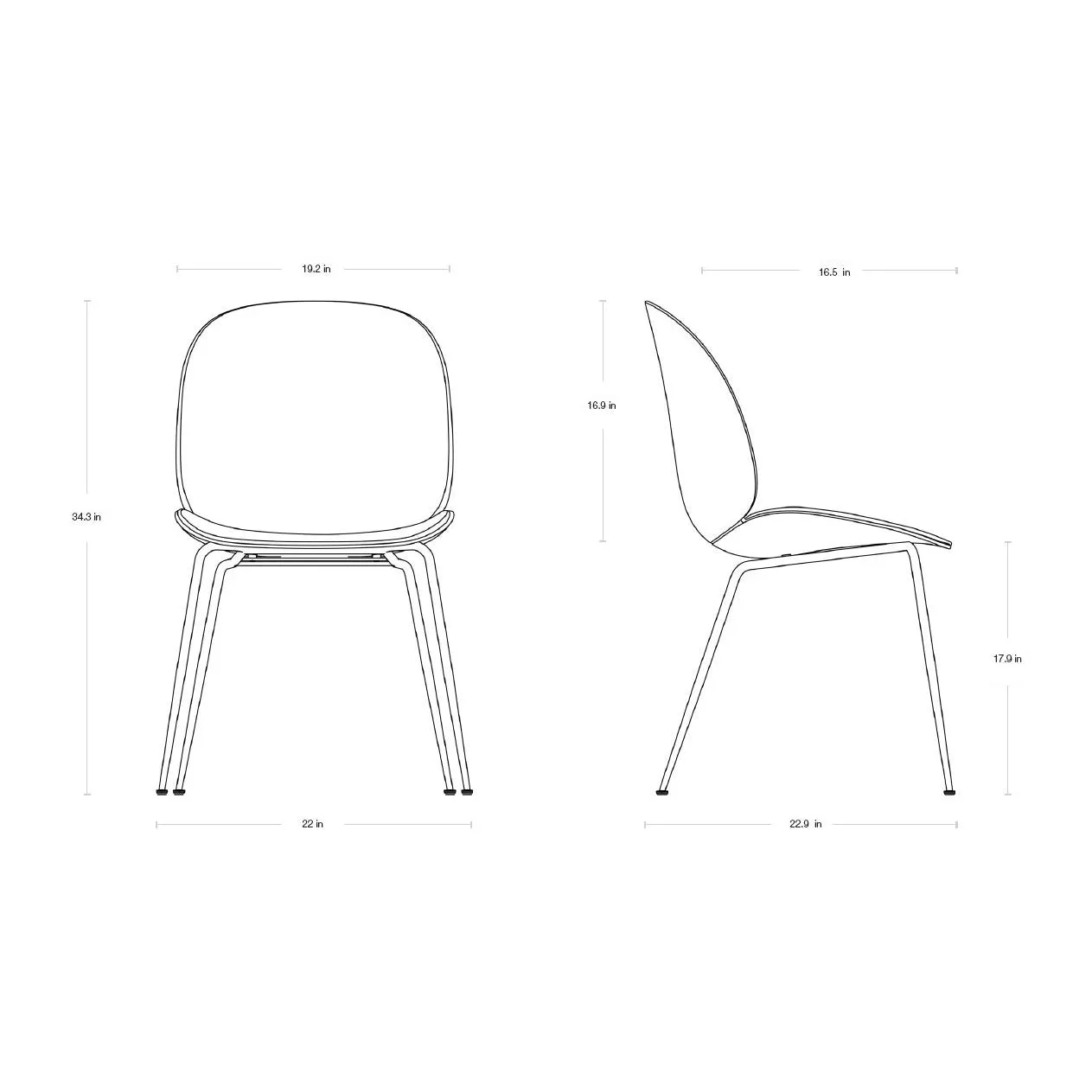 Beetle 3D Veneer Front Upholstered Dining Chair - Metal Base
