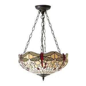 Beige Dragonfly 50cm Inverted Tiffany Ceiling Light - Adj Chain