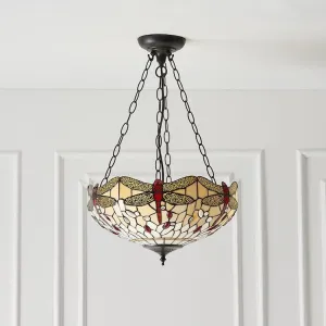 Beige Dragonfly Inverted Tiffany Ceiling Light