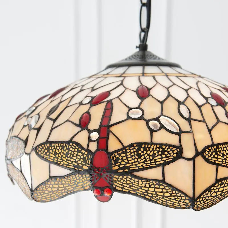 Beige Dragonfly Medium 1 Light Tiffany Ceiling Light