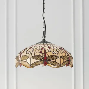 Beige Dragonfly Medium 1 Light Tiffany Ceiling Light