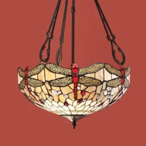 Beige Dragonfly Medium Inverted Tiffany Ceiling Light