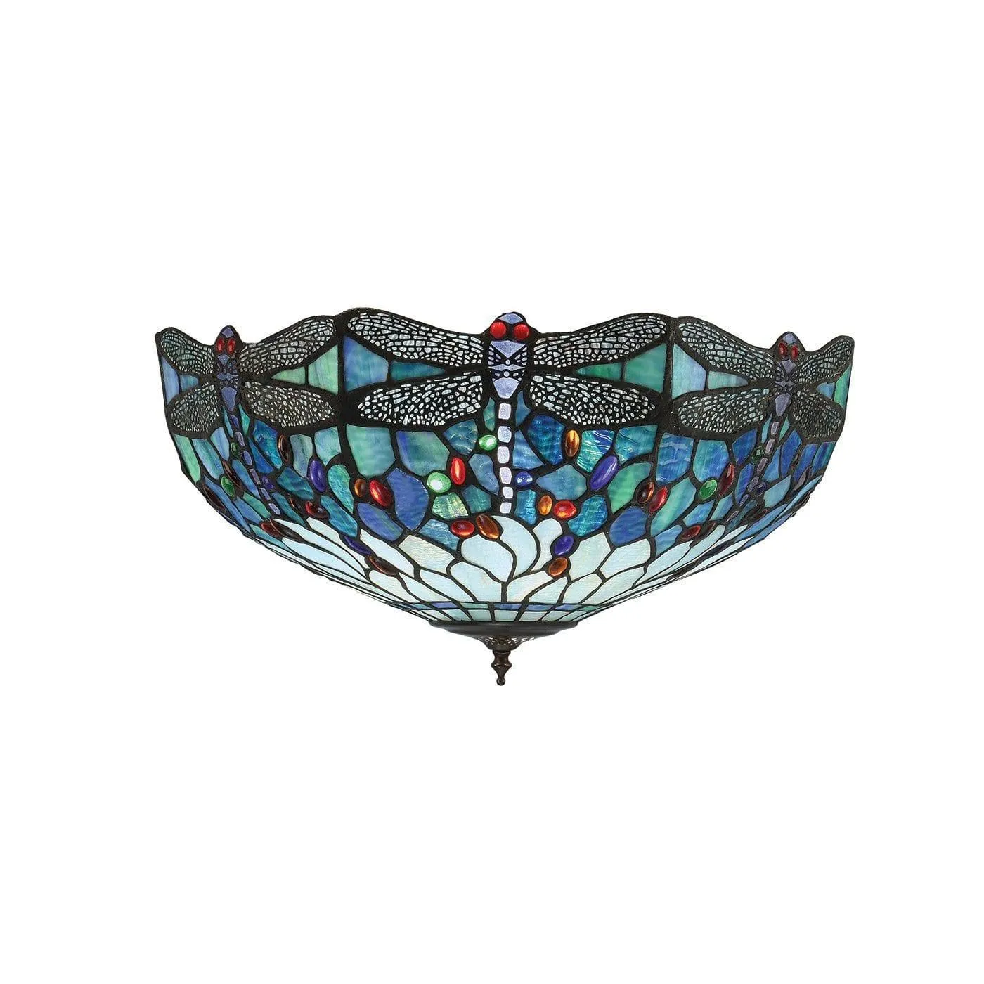 Blue Dragonfly Large Tiffany Flush Ceiling Light