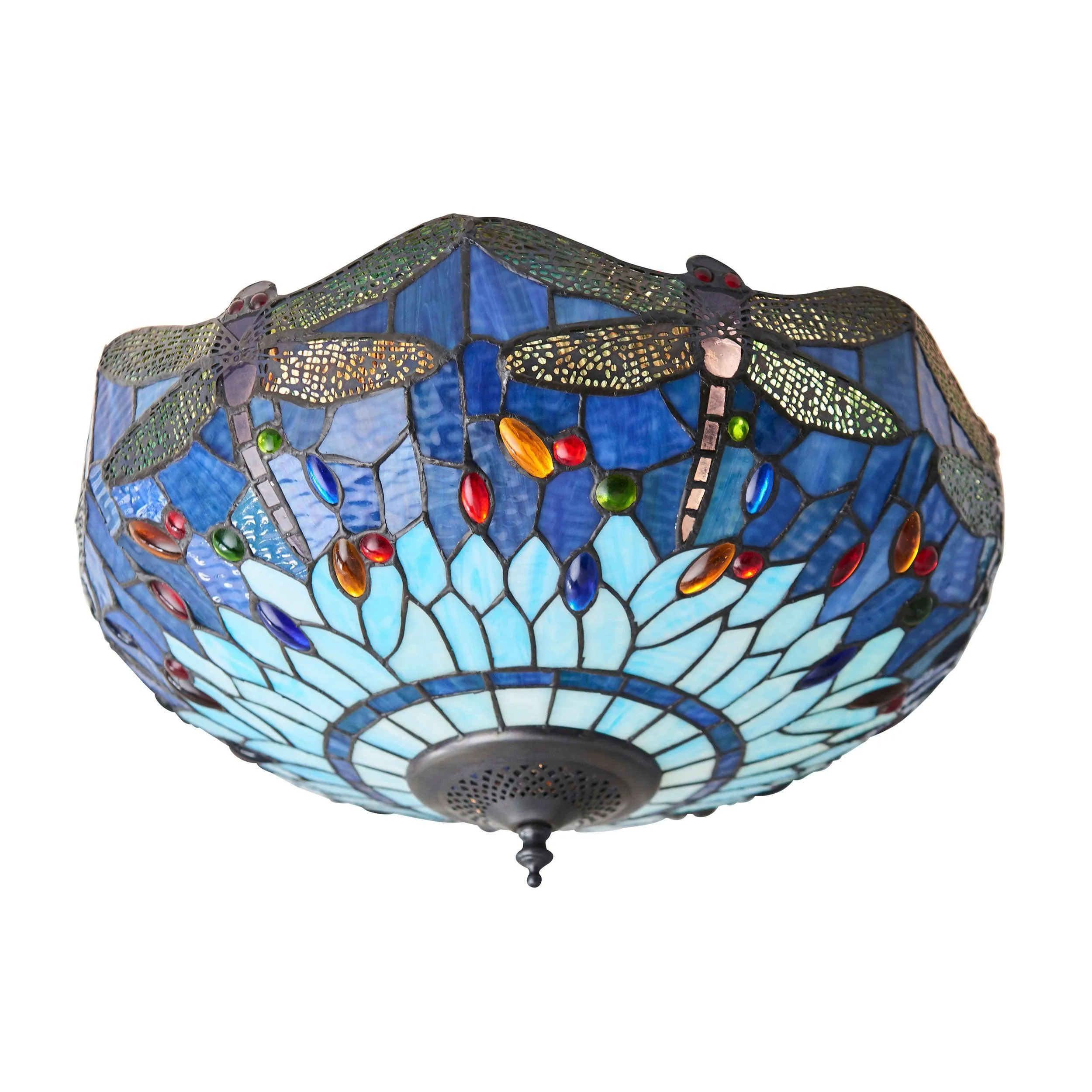 Blue Dragonfly Large Tiffany Flush Ceiling Light