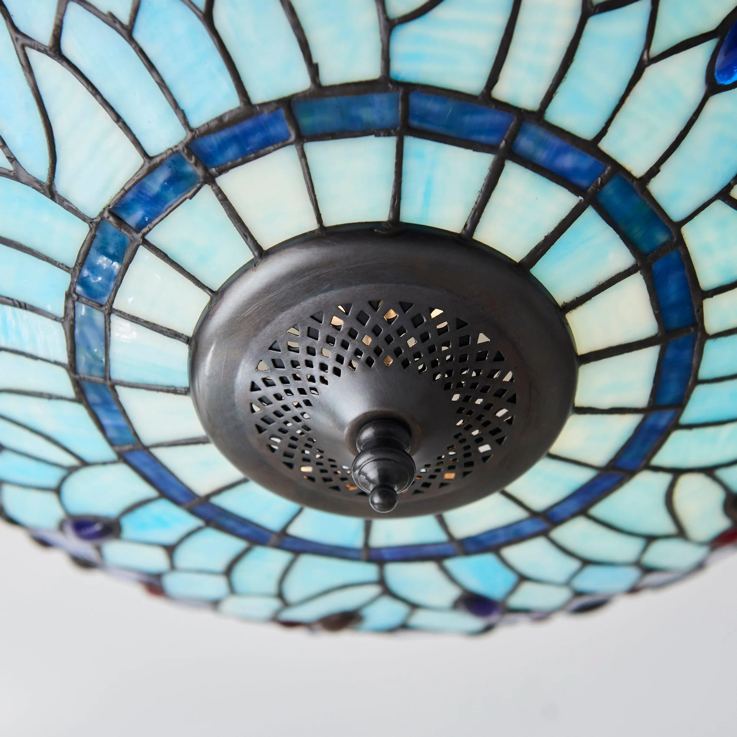 Blue Dragonfly Large Tiffany Flush Ceiling Light