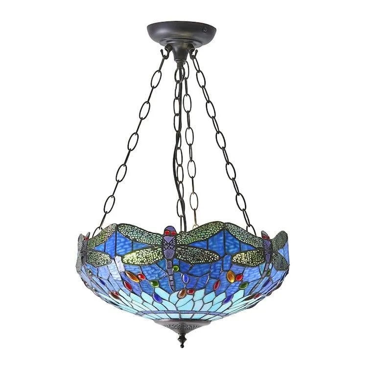 Blue Dragonfly Medium Inverted Tiffany Ceiling Light
