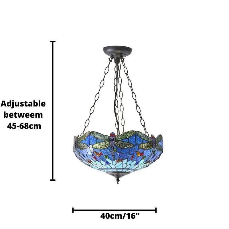 Blue Dragonfly Medium Inverted Tiffany Ceiling Light