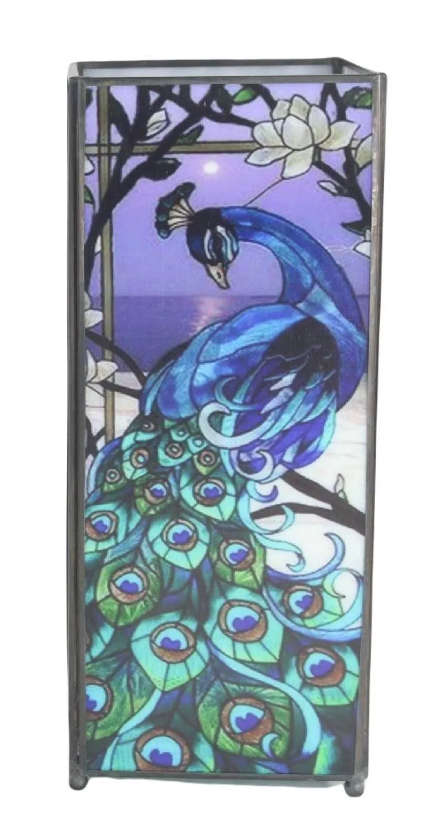 Blue Peacock Square Tiffany Lamp Screen Printed
