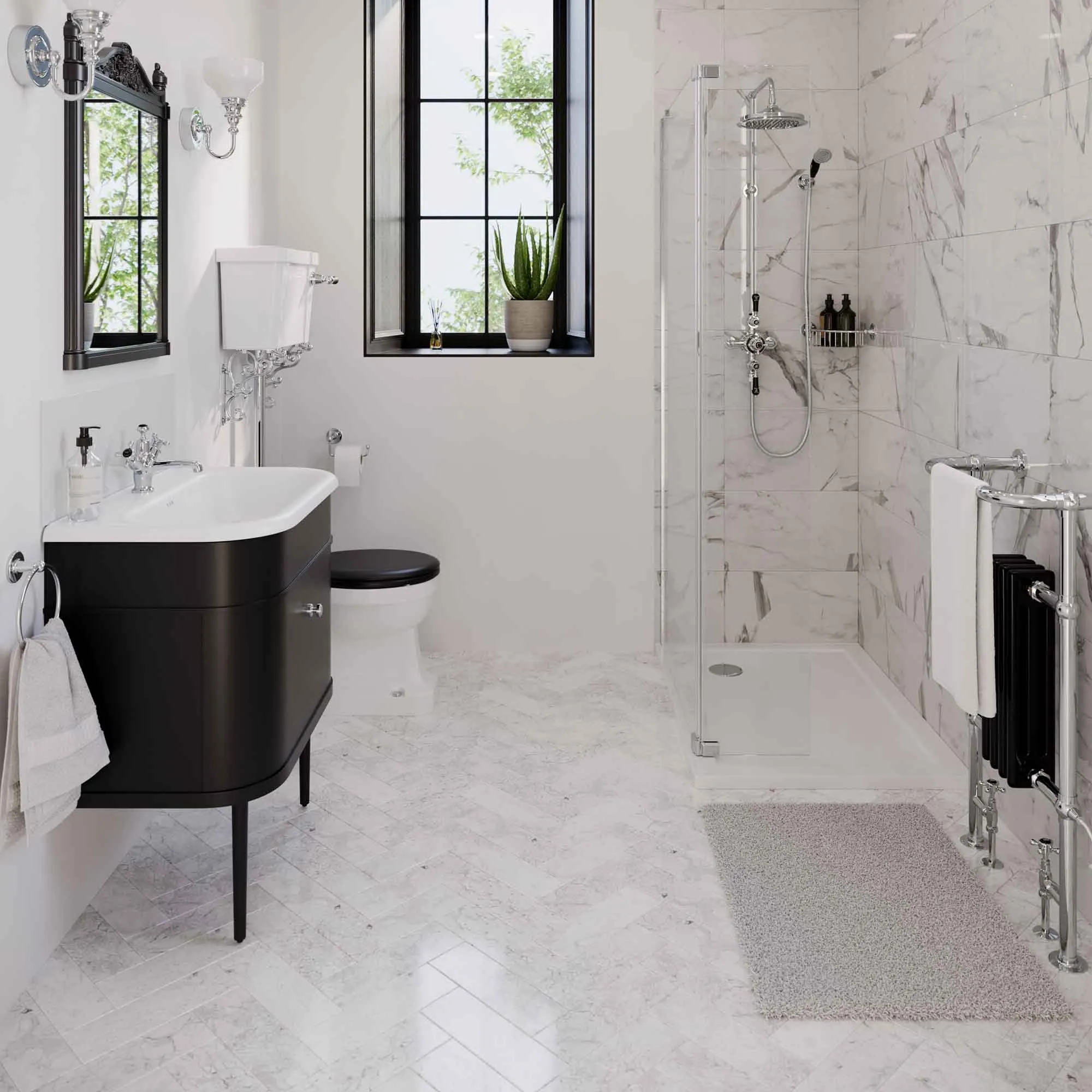 Burlington Chalfont Wall Mounted Vanity Unit With Roll Top Washbasin - Matt Black