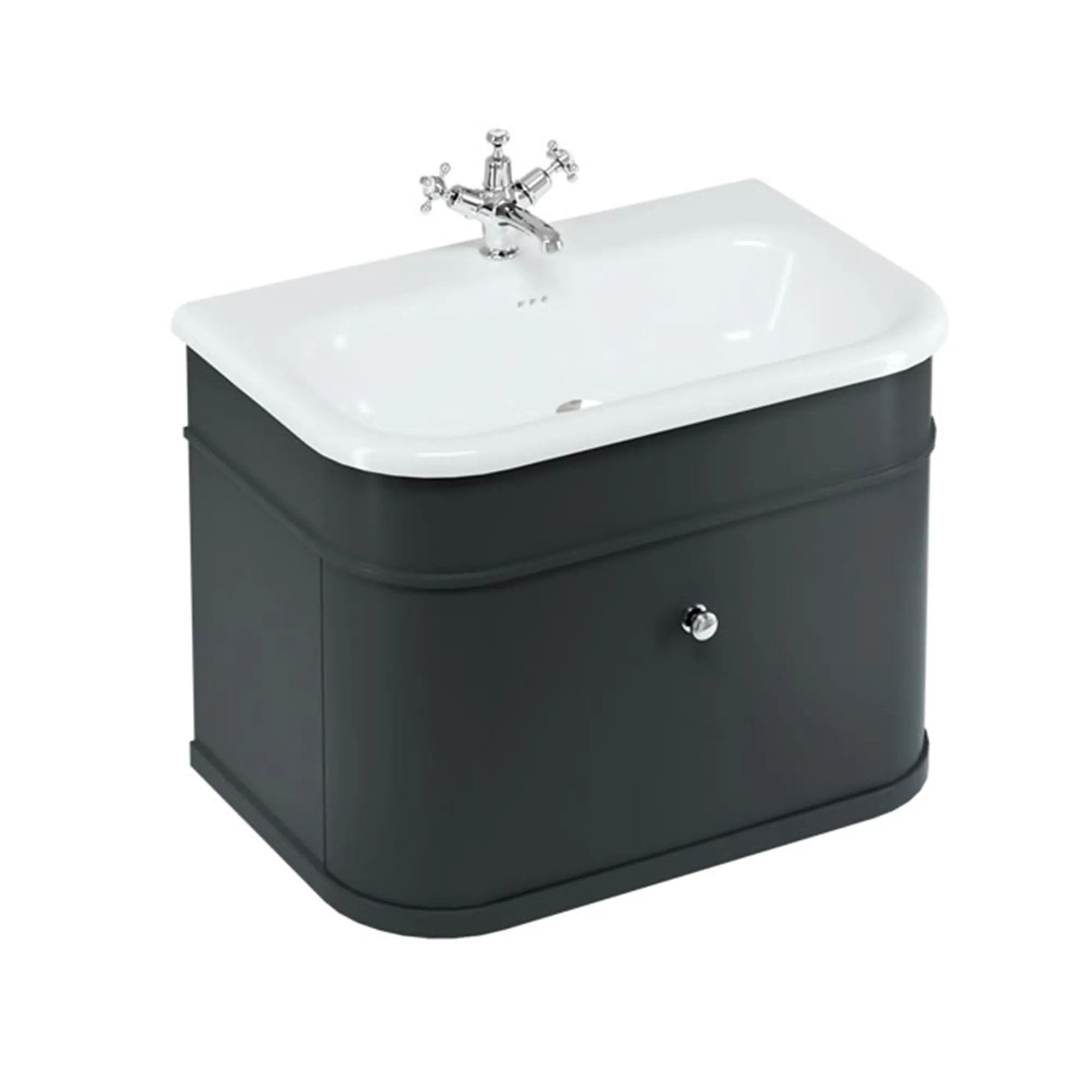 Burlington Chalfont Wall Mounted Vanity Unit With Roll Top Washbasin - Matt Black