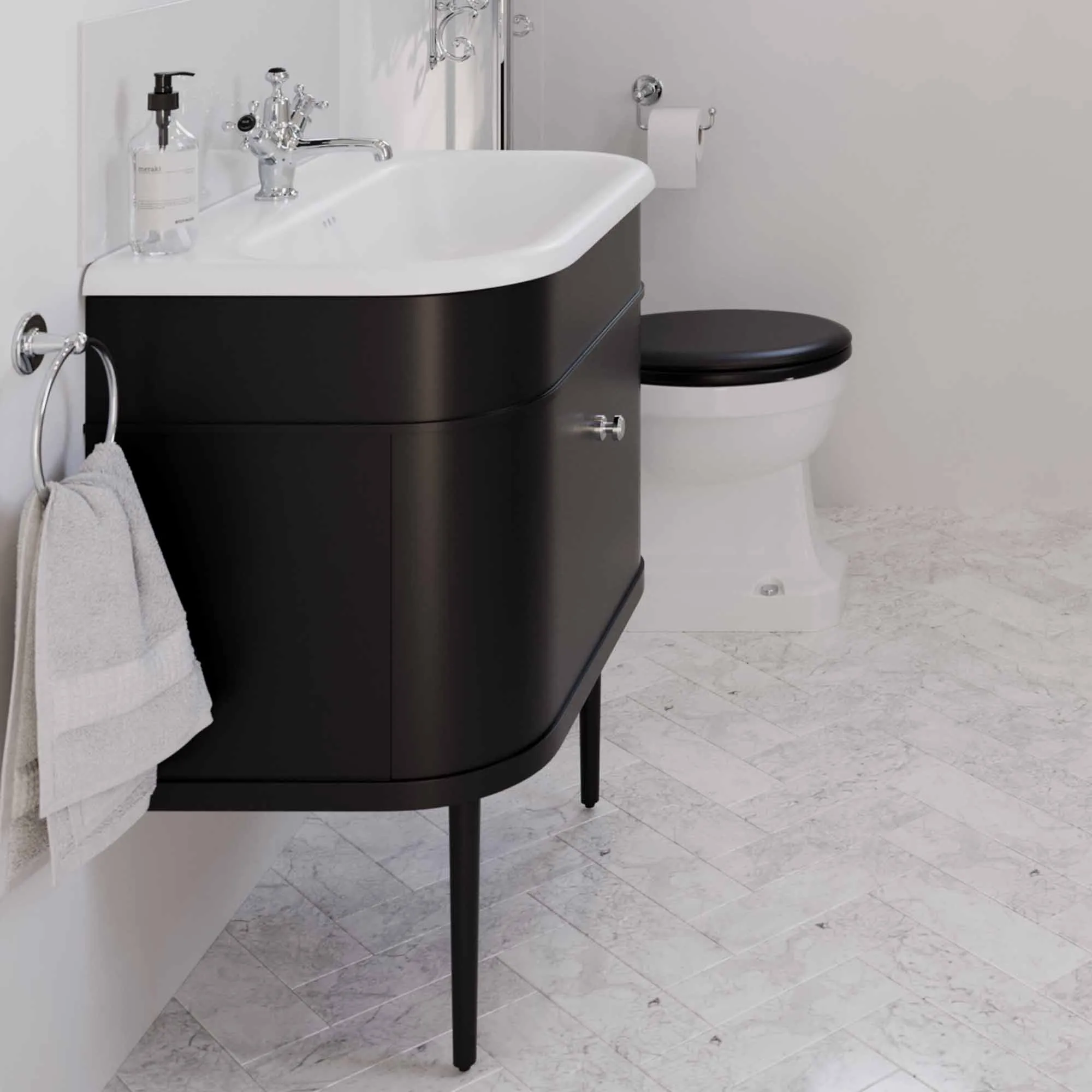 Burlington Chalfont Wall Mounted Vanity Unit With Roll Top Washbasin - Matt Black