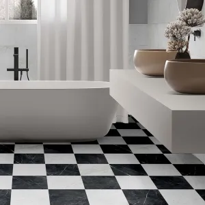 Chester Nero Marquina Marble Effect Porcelain Tile 30x30cm Matt
