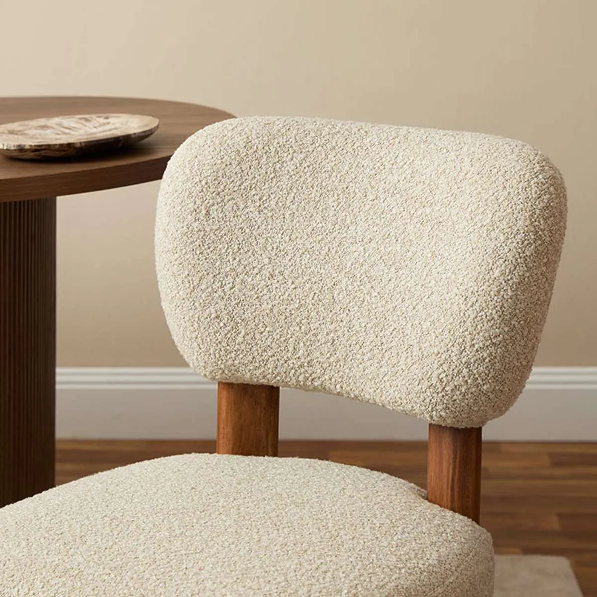 Coco Boucle Dining Chair - Set of 2 - Cream/Walnut Mocka