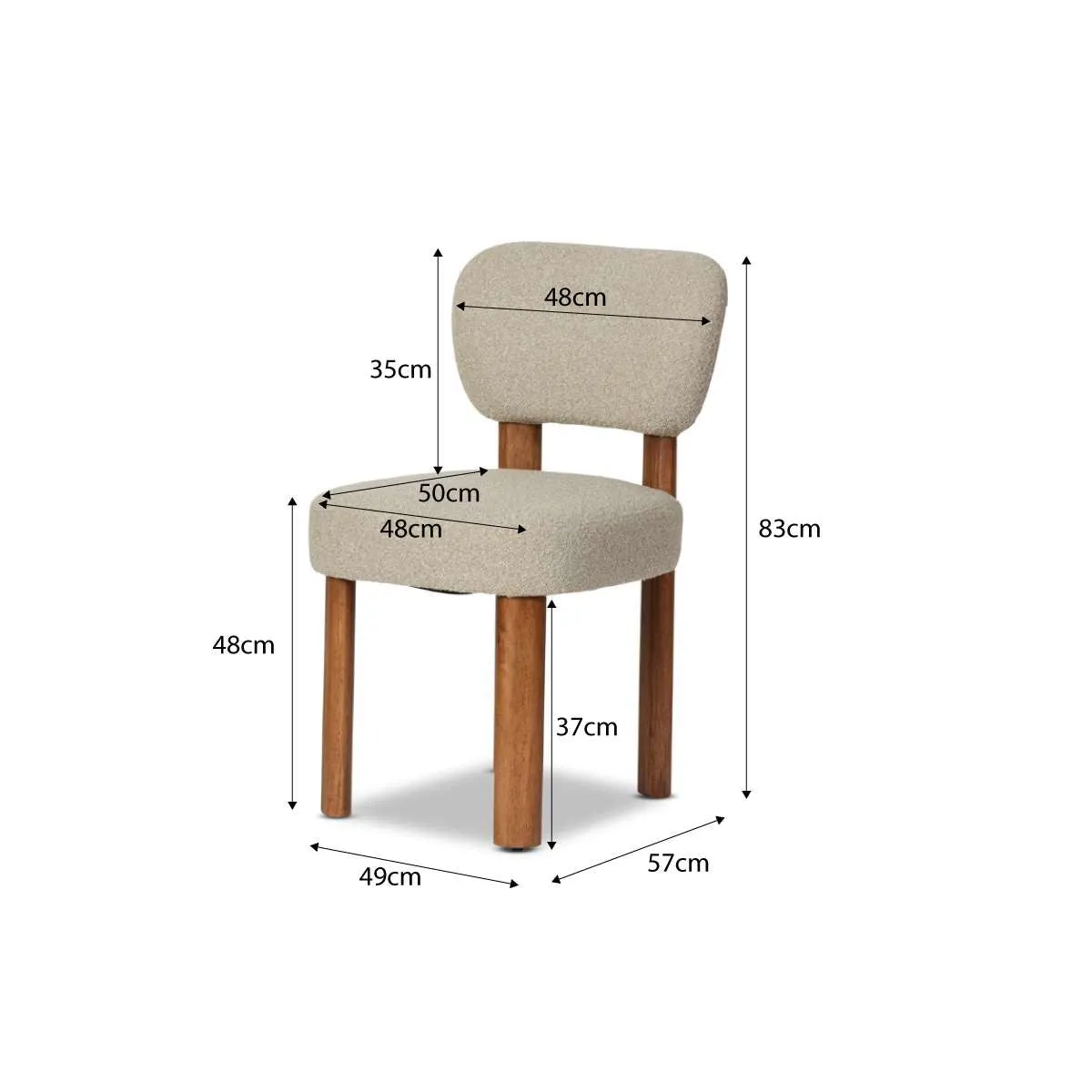 Coco Boucle Dining Chair - Set of 2 - Cream/Walnut Mocka