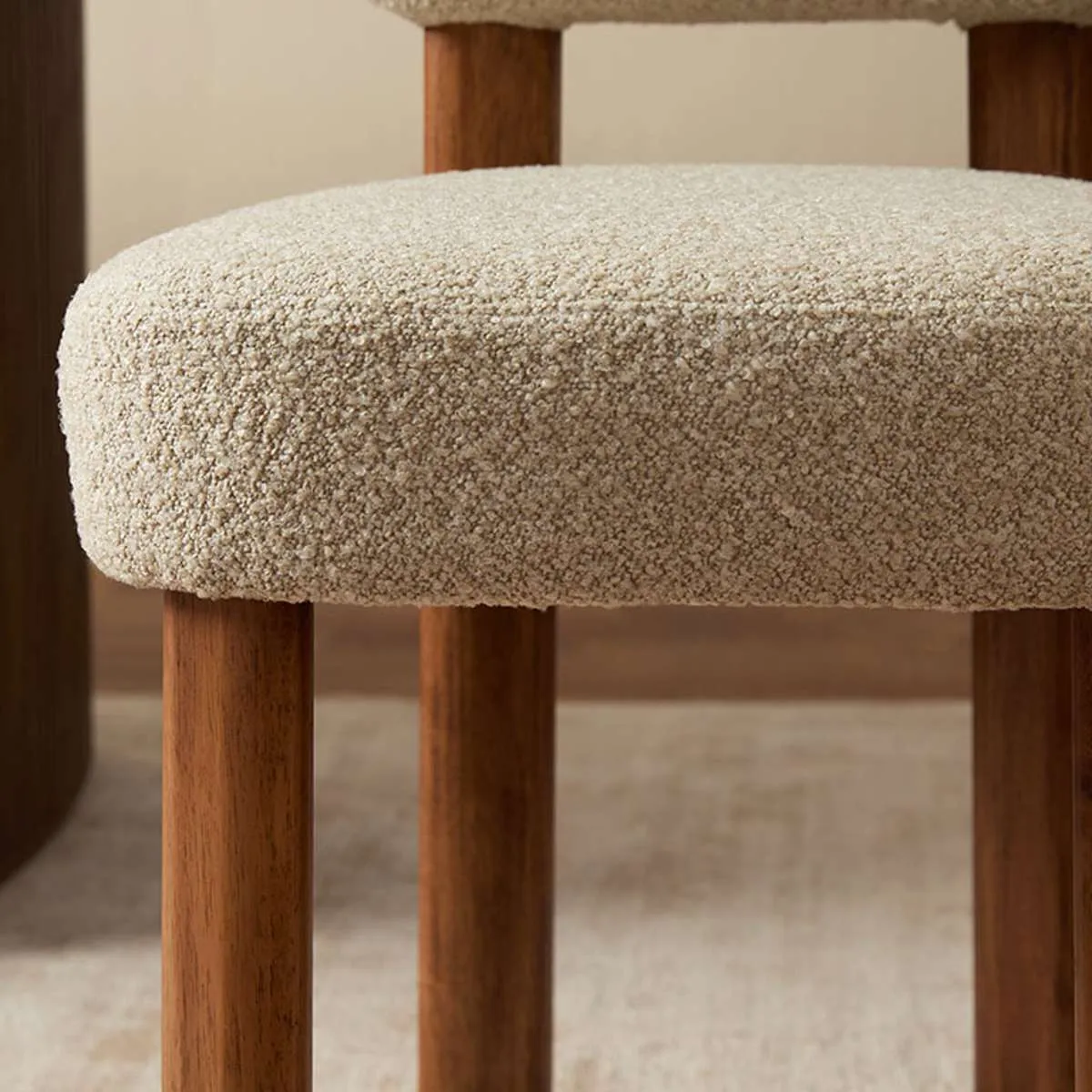 Coco Boucle Dining Chair - Set of 2 - Cream/Walnut Mocka