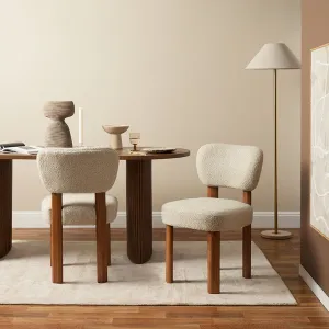 Coco Boucle Dining Chair - Set of 2 - Cream/Walnut Mocka