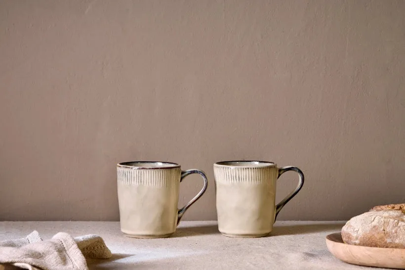 Cream Ceramic Mugs - Set Of 2 Funky Chunky