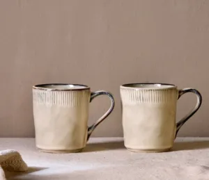 Cream Ceramic Mugs - Set Of 2 Funky Chunky