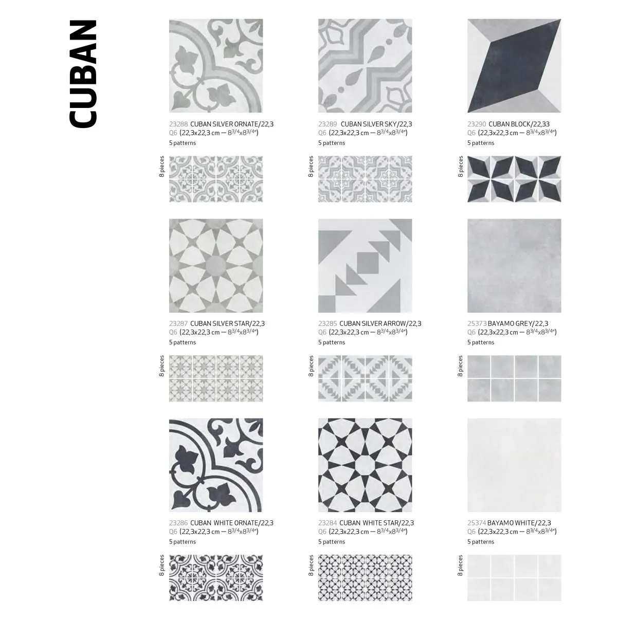 Cuban Silver Arrow Porcelain Tile 22x22cm Matt