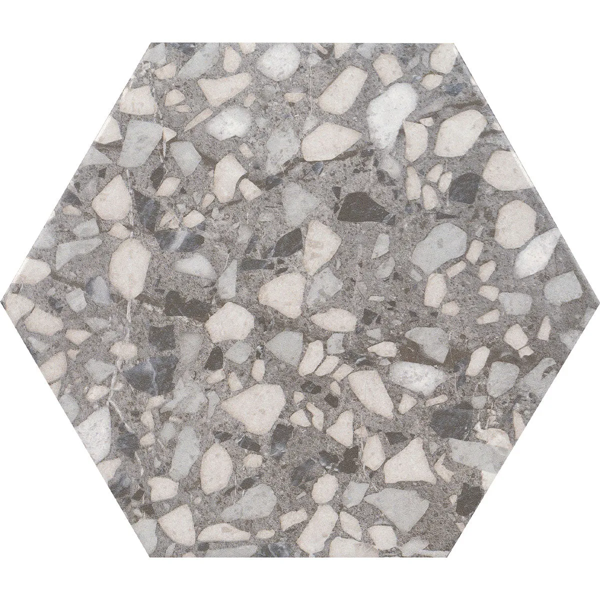 Deluxe Terrazzo Grey Hexagonal Porcelain Tile 23x27cm Matt