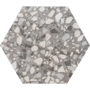 Deluxe Terrazzo Grey Hexagonal Porcelain Tile 23x27cm Matt