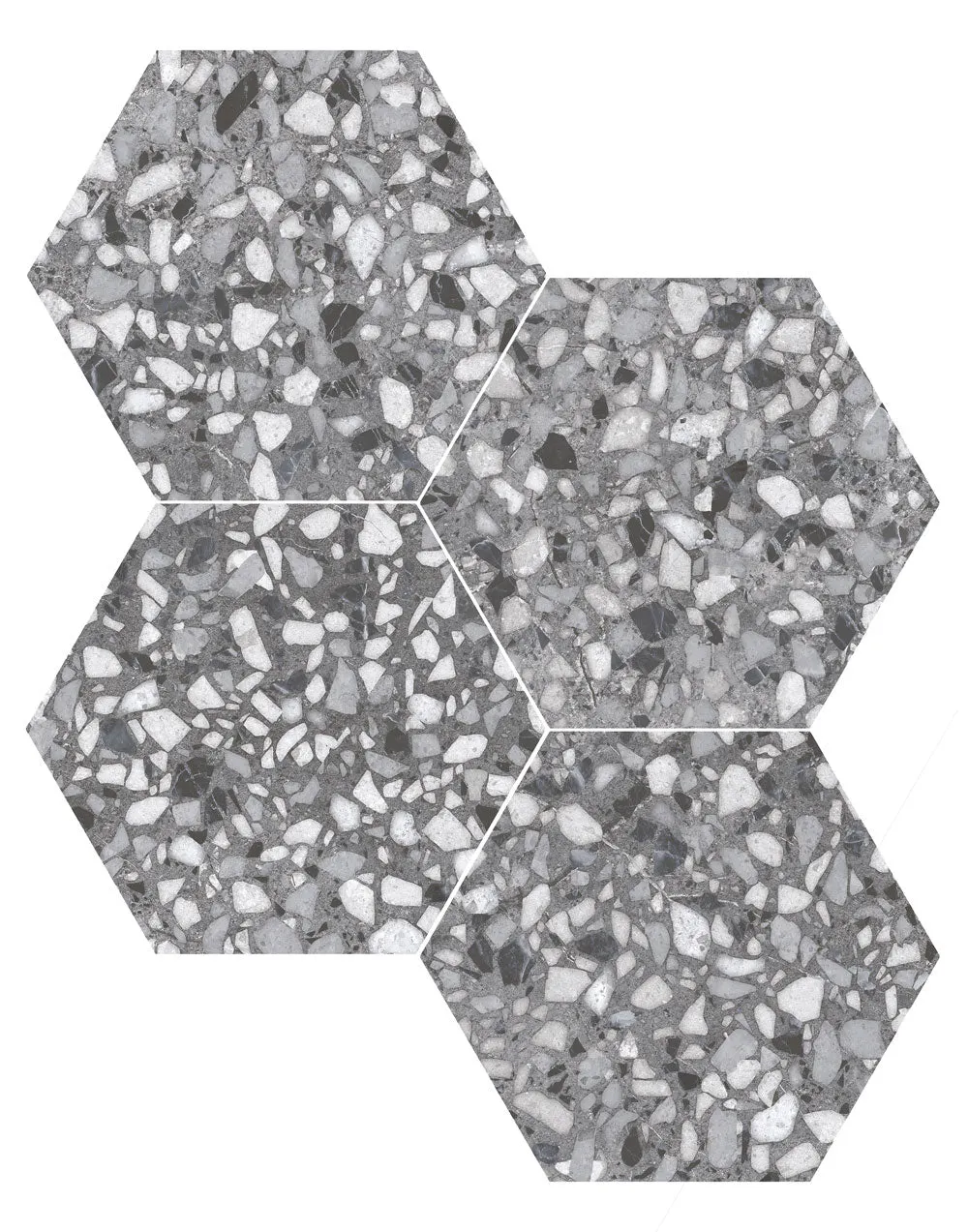 Deluxe Terrazzo Grey Hexagonal Porcelain Tile 23x27cm Matt