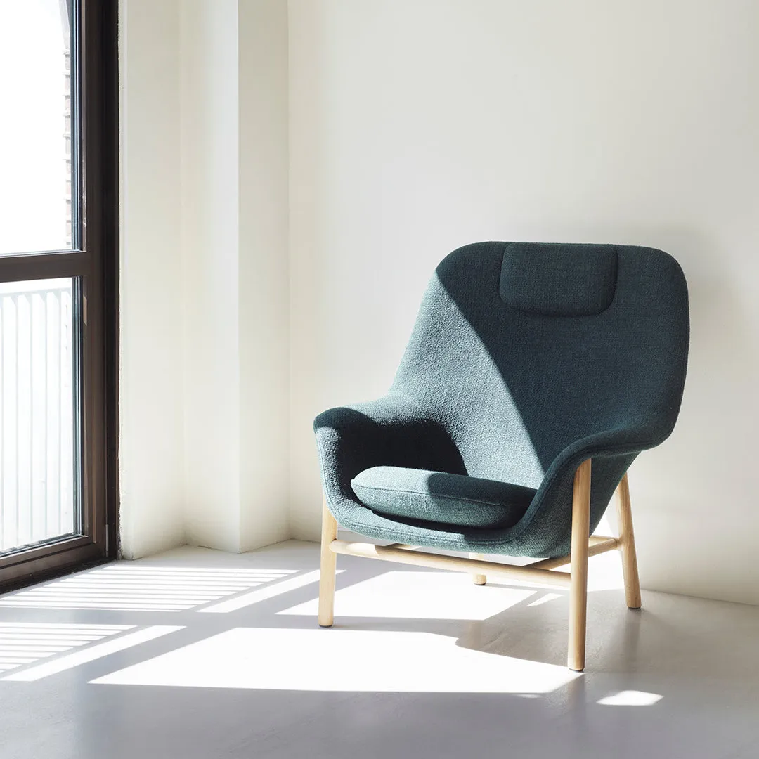 Drape High Lounge Chair w/ Headrest - Wood Legs