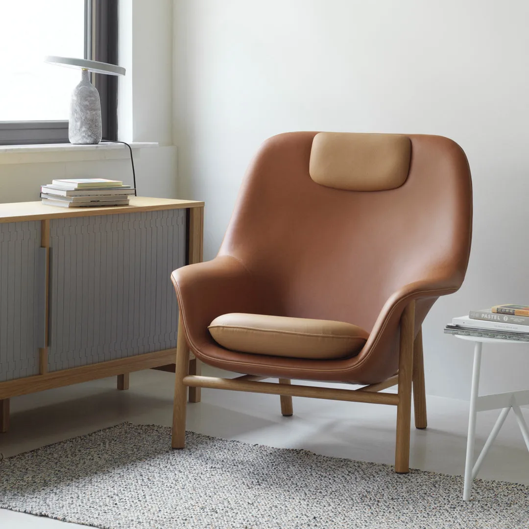 Drape High Lounge Chair w/ Headrest - Wood Legs