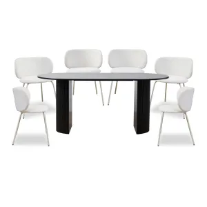 Eve Black Table and Willa Seven Piece Dining Set Mocka