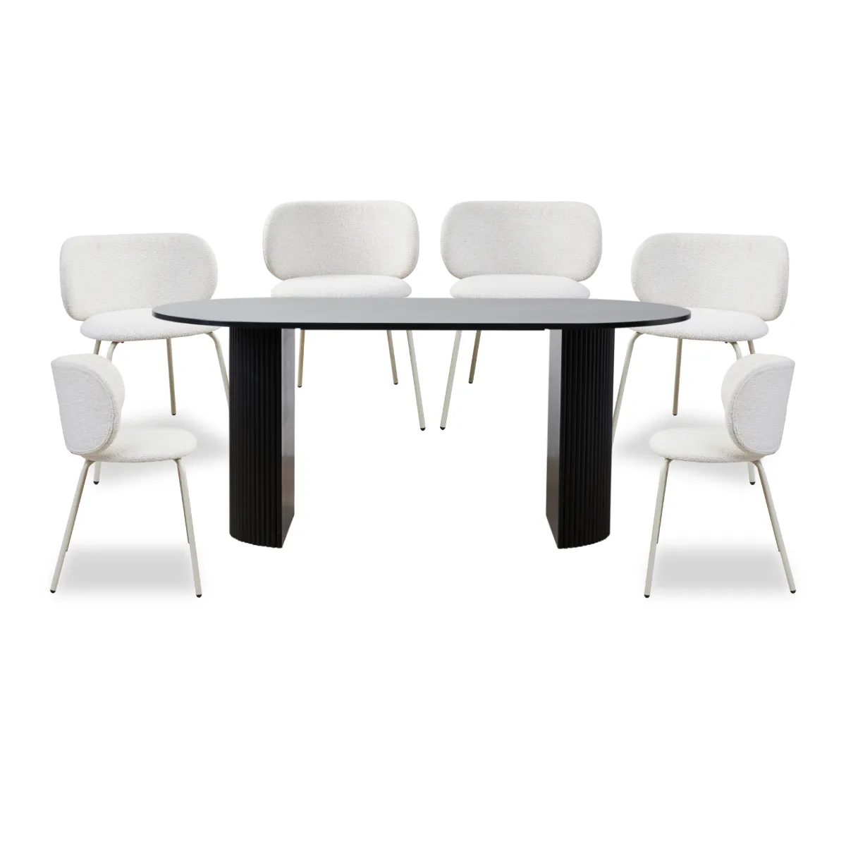 Eve Black Table and Willa Seven Piece Dining Set Mocka