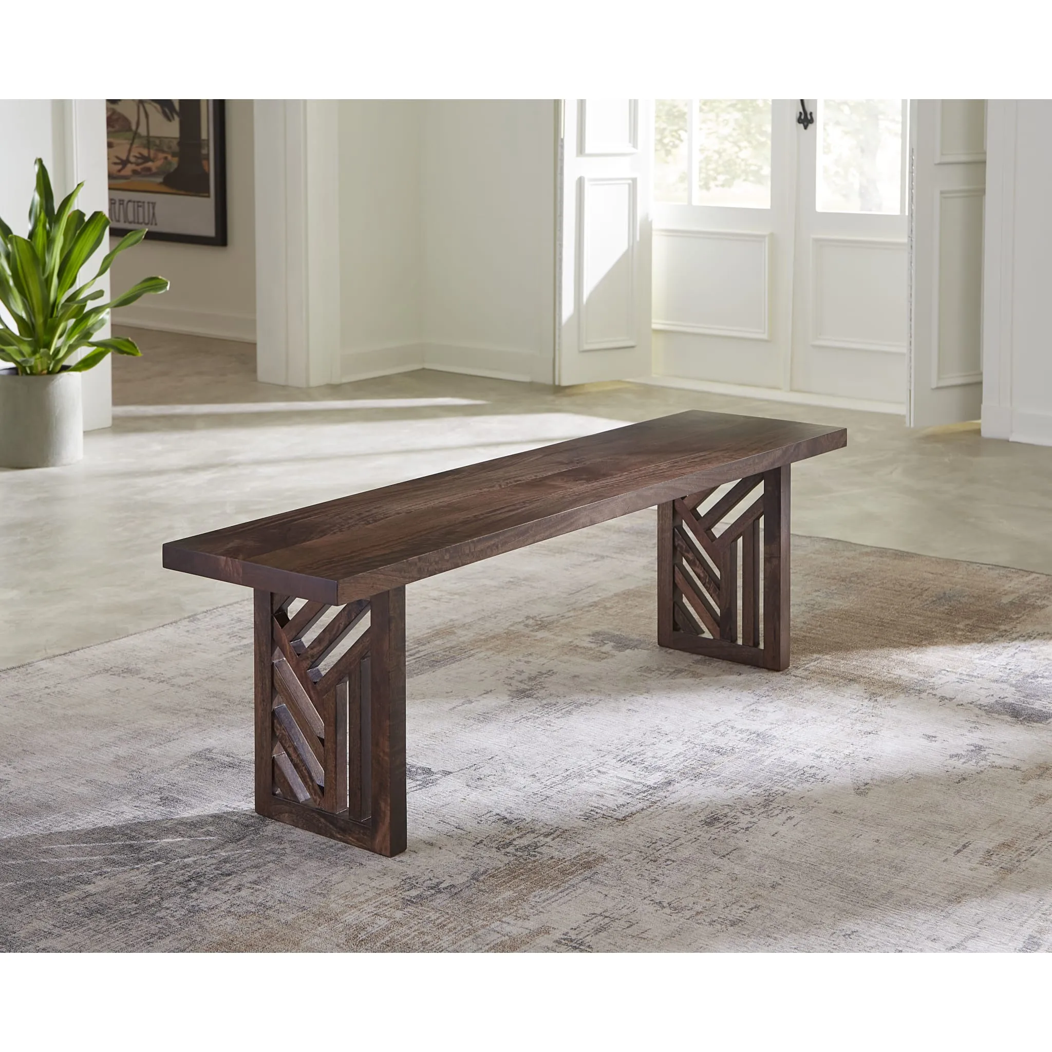 Fevano Solid Wood Dining Bench in Smoked Brown Modus