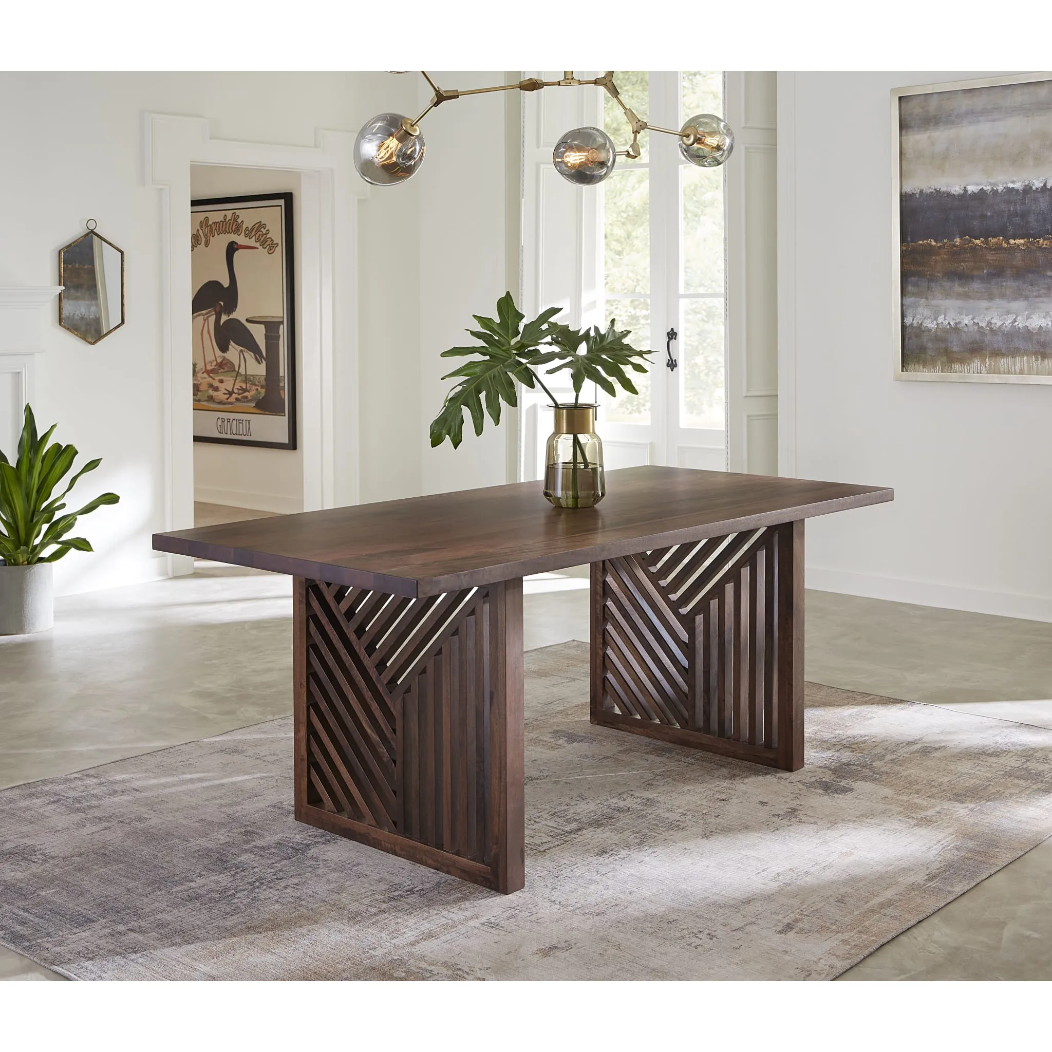 Fevano Solid Wood Rectangular Dining Table in Smoked Brown Modus