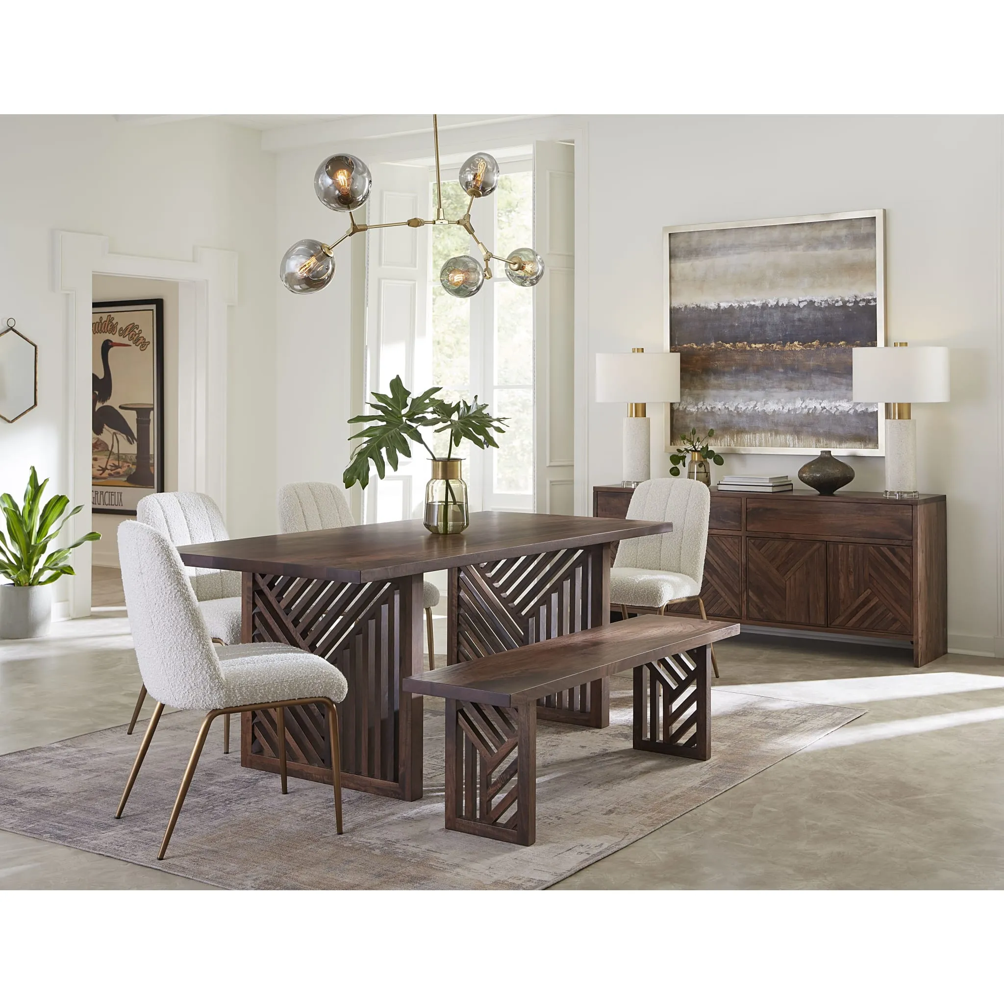 Fevano Solid Wood Rectangular Dining Table in Smoked Brown Modus