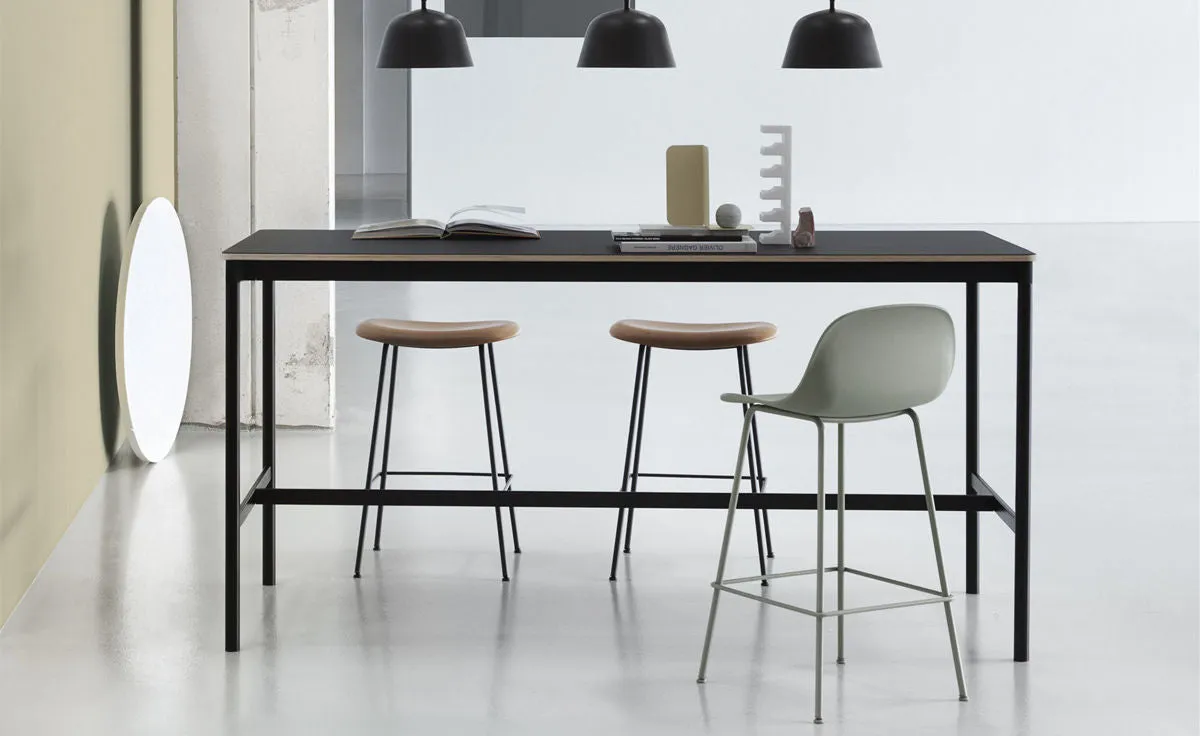 Fiber Stool with Backrest, tube base, 65cm, Natural Black/Black