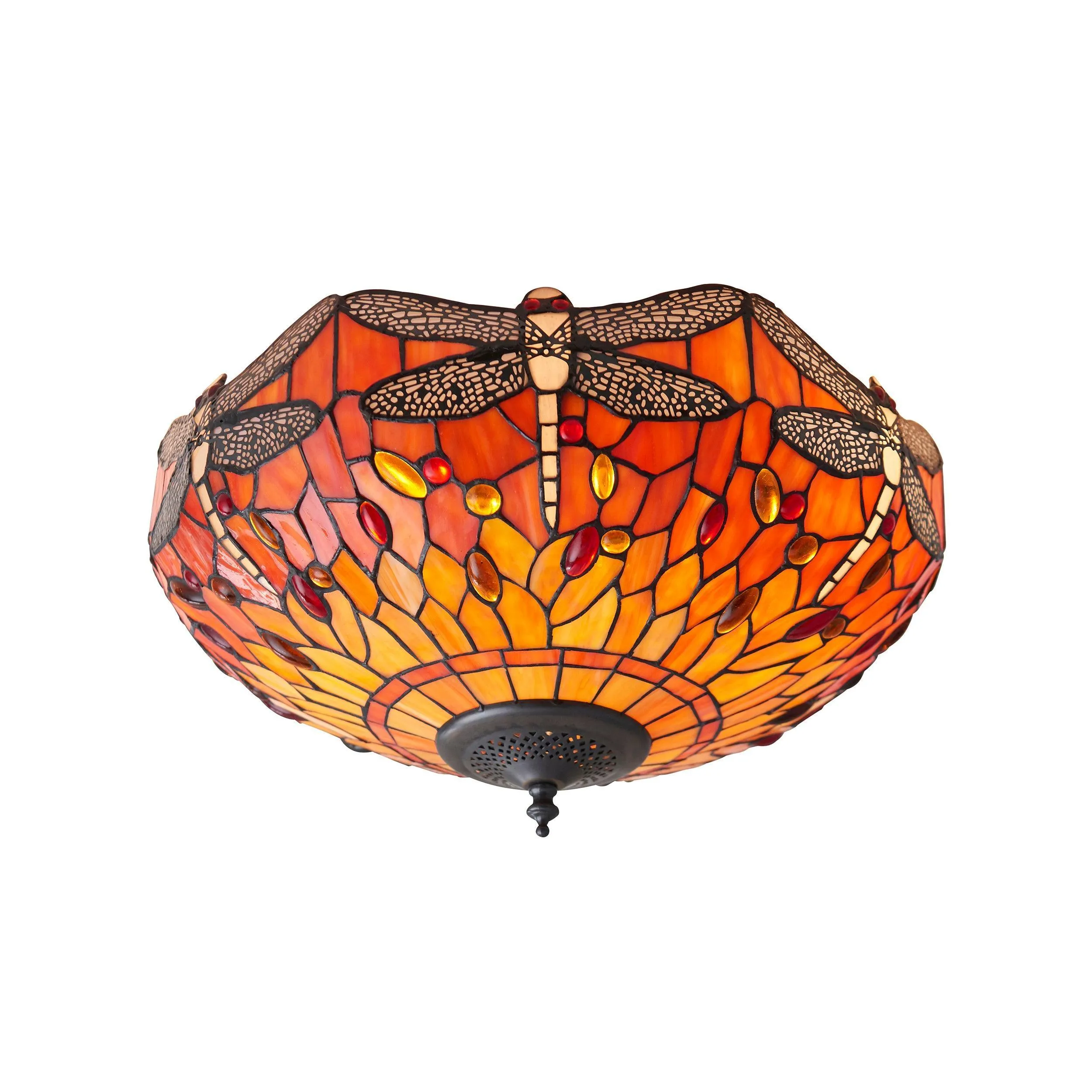 Flame Dragonfly 41cm Flush Tiffany 2 Light Ceiling Light