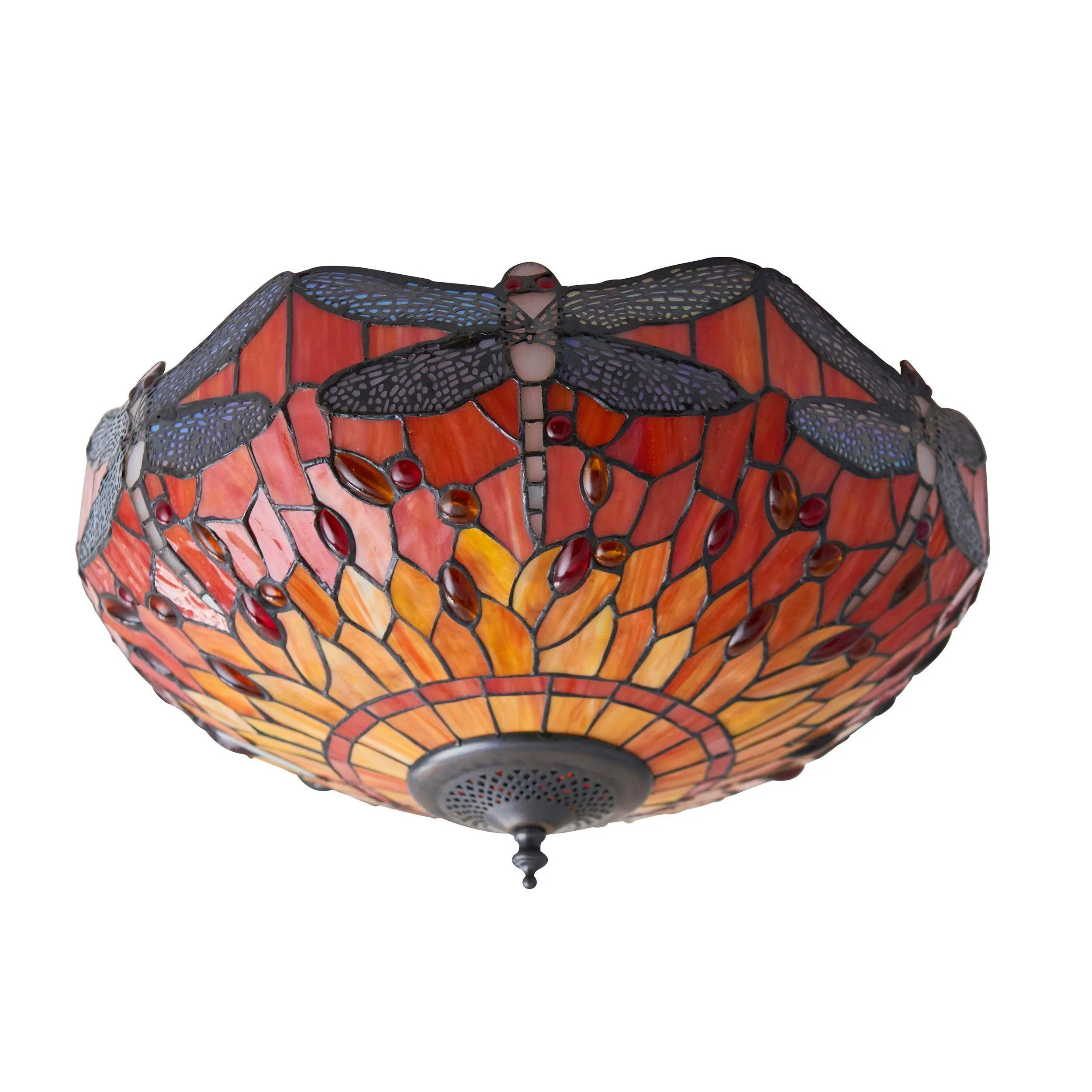 Flame Dragonfly 41cm Flush Tiffany 2 Light Ceiling Light