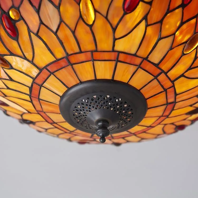 Flame Dragonfly 41cm Flush Tiffany 2 Light Ceiling Light