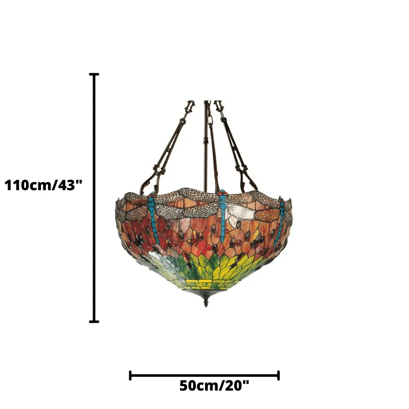 Flame Dragonfly Inverted Tiffany Ceiling Light (fancy chain)