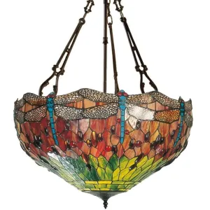Flame Dragonfly Inverted Tiffany Ceiling Light (fancy chain)