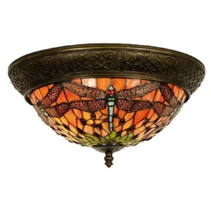 Flame Dragonfly Medium Flush Tiffany Ceiling Light