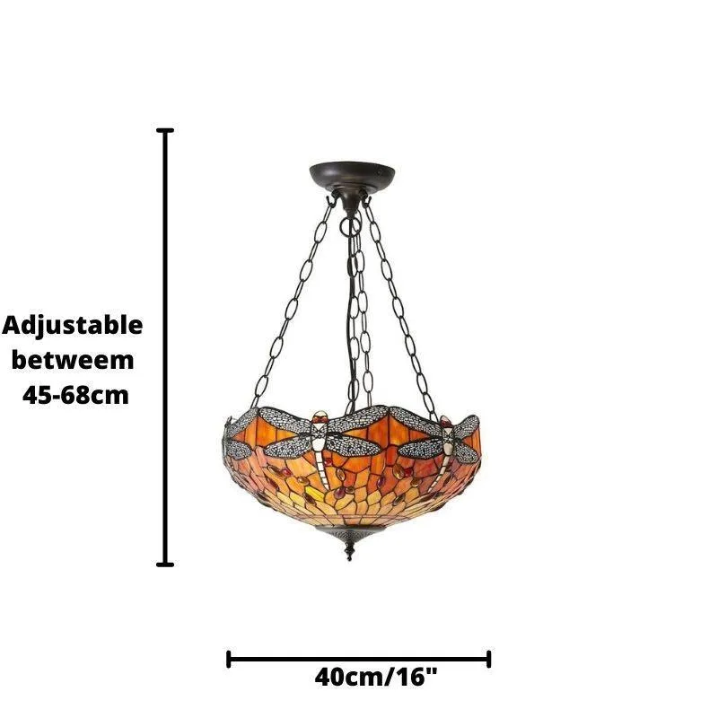 Flame Dragonfly Medium Inverted Tiffany Ceiling Light