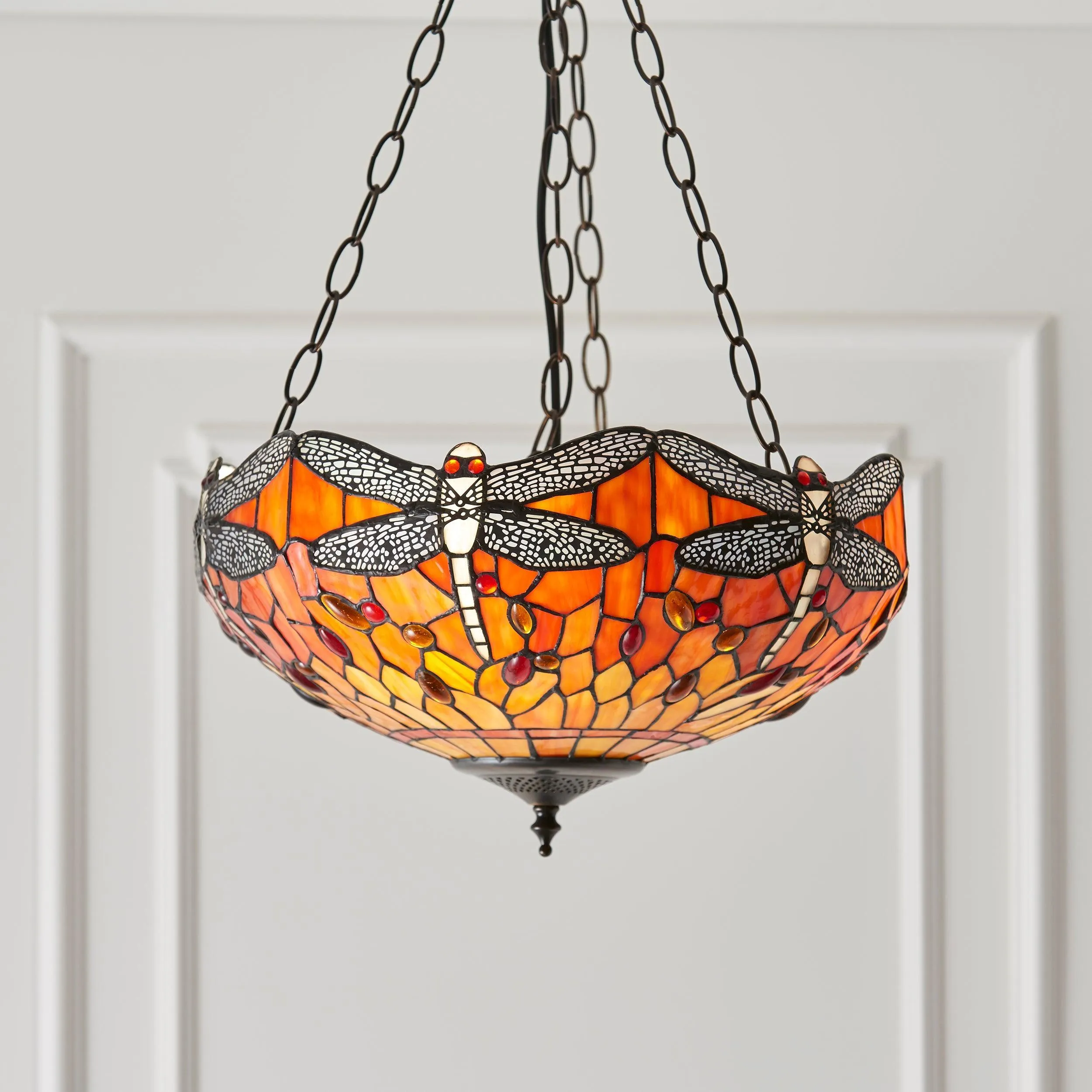 Flame Dragonfly Medium Inverted Tiffany Ceiling Light