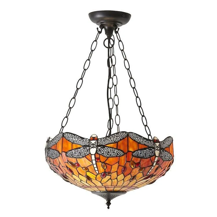 Flame Dragonfly Medium Inverted Tiffany Ceiling Light