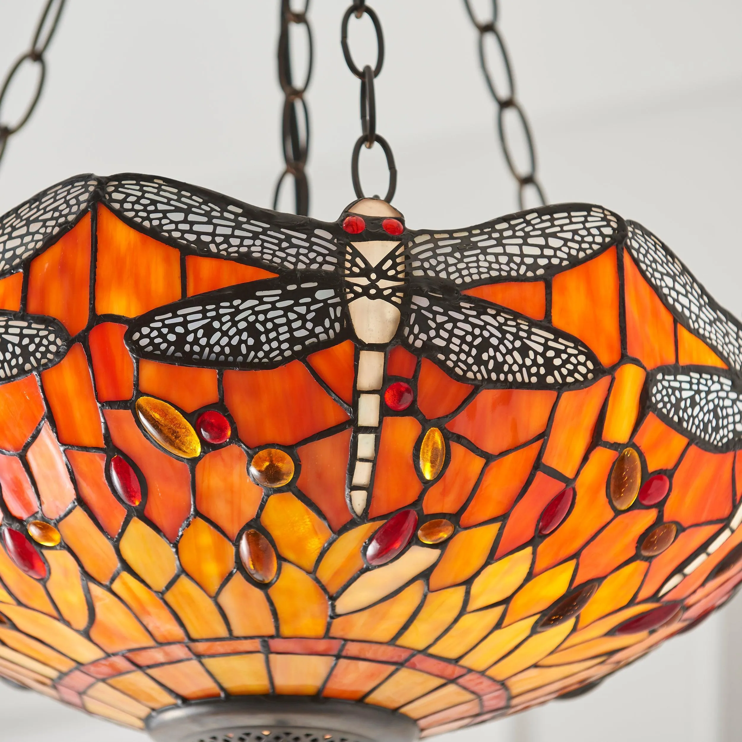 Flame Dragonfly Medium Inverted Tiffany Ceiling Light
